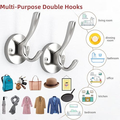 Coat Hooks for Hanging Coat Hooks for Wall Mounted Brass Wall Hooks Heavy Duty Brushed Robe Closet Hooks for Hanging Coats Entryway Metal Towel Hooks for Bathrooms (1, Silver)