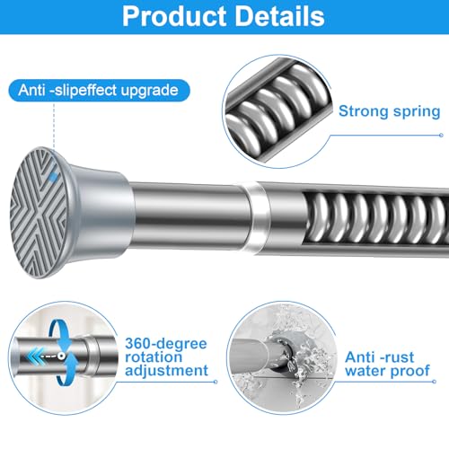 MEXAU 1 Pack Silver Spring Tension Curtain Rods 16-37 Inch Small Shower Rod | Adjustable Tension Rods No Drilling for Window, Bathroom, Closet, 7/8"Spring Tension Rods,Small Shower Curtain Rod,Iron - color: Silver-1P, size: 16-37 inch