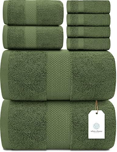 White Classic Luxury Bath Towel Set of 8 Pieces - 100% Turkish Cotton Highly Absorbent Towels for Bathroom, 2 Luxury Bath Towels 700GSM, 2 Hand Towels, 4 Washcloths, Forest Green - color: 12: Forest Green