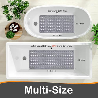 Yimobra Bathtub Mat Non Slip, 27.5"X15.5" Machine Washable Shower Floor Mat, Soft on Feet, Bathmat with Drain Holes and Suction Cups, Bathroom Essentials, Grey - color: Grey, size: 27.5 X 15.5 Inch