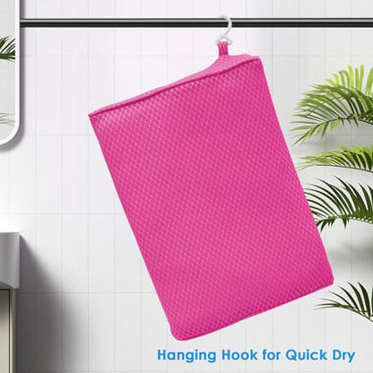 AEROiVi Shower Seat Cushion Non-Slip Silicone Bottom 3D Mesh Washable Pink | Soft Shower Chair Cushion for Benches Quick Drying Washable Mat 3D Mesh Pad with Hook Design Elderly Handicap Disabled - size: Pink