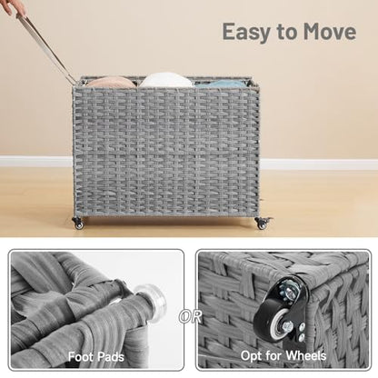 Laundry Hamper with Wheels, 60.72 Gallon(230L) Rolling Laundry Basket with Lid, Removable Large 3 Color Liners & 3 Mesh Laundry Bags, Clothes Hamper with Side Pocket, Grey - color: Grey, size: 35.43"L x 15.75"W x 25.6"H