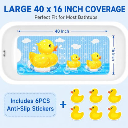 Cinrobiye Bath Mat for Tub Non Slip, 40 x 16 Inch Duck Cartoon Bathtub Shower Mat with Suction Cups and Drain Holes, Waterproof Machine Washable Bathroom Mat - color: Yellow
