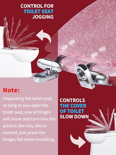 Angol Shiold ROUND Resin Soft Close Toilet Seat Pink Glitter16.5" | Quick Release Heavy Duty Acrylic Decorative Toilet Seats Easy to Install & Clean (Pink Glitter) - color: Pink Glitter