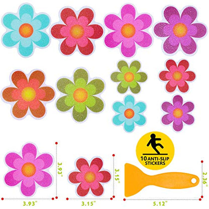 Hebayy 10 Pack Non-Slip Flower Bathtub Shower Deco Water-Resistance Stickers with Bonus Scraper