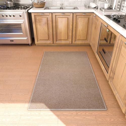 Area Rug with Non Slip Rubber Backing, Washable Soft Floor Carpet for Living Room, Kitchen, Entryway Indoor, Bedroom, Laundry, Low Pile Area Rugs, Solid Color with Pointillism Style, 3 * 5 ft Brown - color: Brown, size: 3' x 5' (Runner)