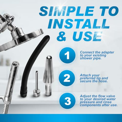 Cleanstream Shower Enema Set with 6 Ft Hose, 4 Silicone & Aluminum Tips - color: Cleanstream Premium Shower Enema Set