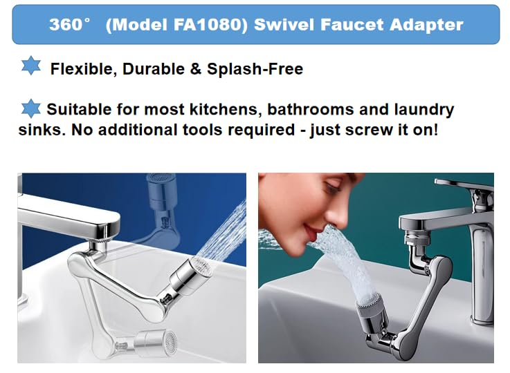 1080° Swivel Robotic Arm Faucet Extender Universal Sink Tap Aerator | 2-Mode Anti-Splash Water Sprayer, 360 Rotate Tap Extension for Kitchen Bathroom, Ideal for Washing Hand Hair Face