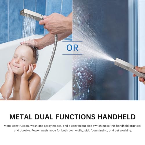 G-Promise All Metal 14 Inches Rainfall Shower Head with Handheld Combo | All Metal, Built to Last, Easy Install, Adjustable Height & Angle for All Heights, Extra Long Hose, Modern Upgrade - color: Brushed Nickel, size: 14 Inches