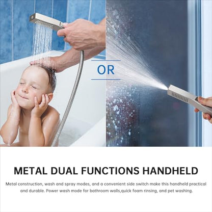 G-Promise All Metal 14 Inches Rainfall Shower Head with Handheld Combo | All Metal, Built to Last, Easy Install, Adjustable Height & Angle for All Heights, Extra Long Hose, Modern Upgrade - color: Brushed Nickel, size: 14 Inches