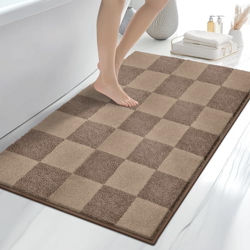 Bathroom Rugs, 30" x 46" Soft Bath Rugs, Checkered Grayish Brown & Coffee | Non-Slip, Super Absorbent, Machine Washable, Quick Dry, Bath Mats for Shower and Bathtub, TPR Backing - color: Checkered-grayish Brown & Coffee, size: 30" X 46"