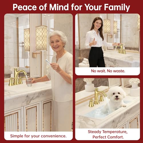 SUMERAIN 8 Inch 3 Hole Widespread Bathroom Faucet, Brushed Gold | Temperature Memory Function, Avoid Repeated Temperature Adjustments, Dual Spray Modes, Solid Brass - color: Brushed Gold