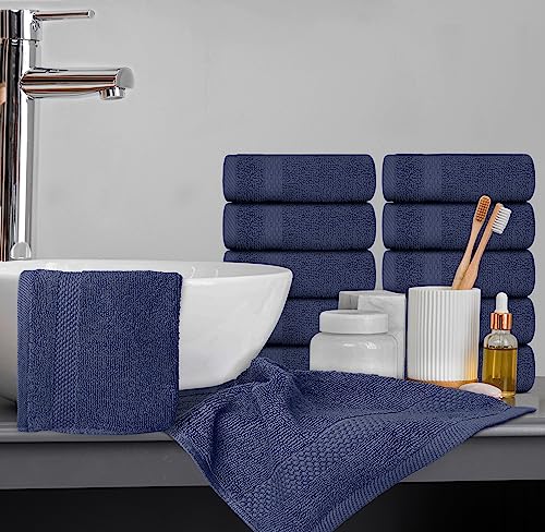White Classic Luxury Cotton Washcloths 13x13 Inch - 650 GSM Turkish Cotton | Hotel, Spa, Bathroom Face Towel | 12 Pack, Navy Blue - color: 14: Navy Blue