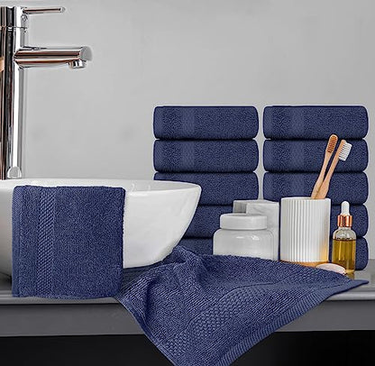 White Classic Luxury Cotton Washcloths 13x13 Inch - 650 GSM Turkish Cotton | Hotel, Spa, Bathroom Face Towel | 12 Pack, Navy Blue - color: 14: Navy Blue