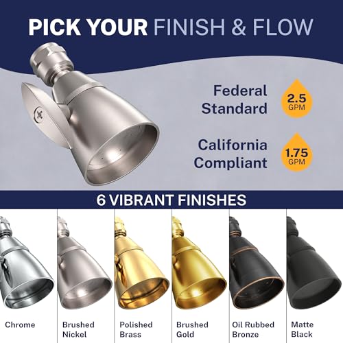 HammerHead Showers® Solid Metal 2 Inch High Pressure Shower Heads - BRUSHED NICKEL – 2.5 GPM Shower Heads High Pressure - High Flow Shower Head with ADJUSTABLE SPRAY PATTERN - Fixed Shower Head - color: Brushed Nickel, size: 2.5 GPM Standard