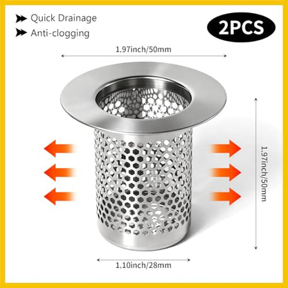 Bathroom Sink Drain Strainer, 304 Stainless Steel Hair Catcher for Bathtub Shower Floor Drain, Bathtub Drain Cover Strainer Basket Fit 1.1" to 1.97" Drain Hole (2PCS) - size: Small