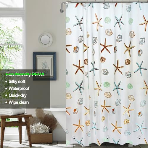 Plastic Shower Liner - Premium PEVA 4G Shower Curtain Liner with Rustproof Grommets and 3 Weighted Magnets, Waterproof Shower Curtains for Bathroom (Starfish) - color: Starfish, size: 71"W x 71"L (Pack of 1)