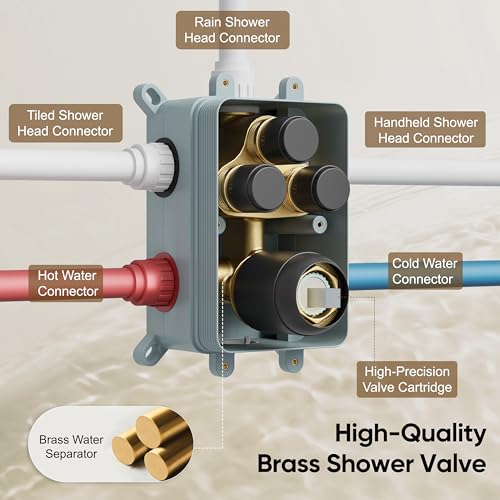 Black Shower System, All Metal Dual Rain Shower Head with Handheld | 3-In-1 Push Button Valve and Trim Kit, Matte Black SUS304 10" Ceiling & 8" Wall Mount Heads, Bathroom Shower Faucet Set - color: Matte Black