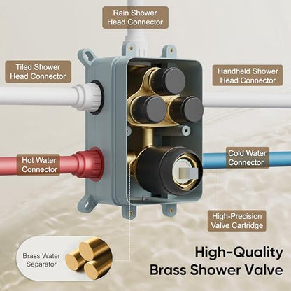 Black Shower System, All Metal Dual Rain Shower Head with Handheld | 3-In-1 Push Button Valve and Trim Kit, Matte Black SUS304 10" Ceiling & 8" Wall Mount Heads, Bathroom Shower Faucet Set - color: Matte Black