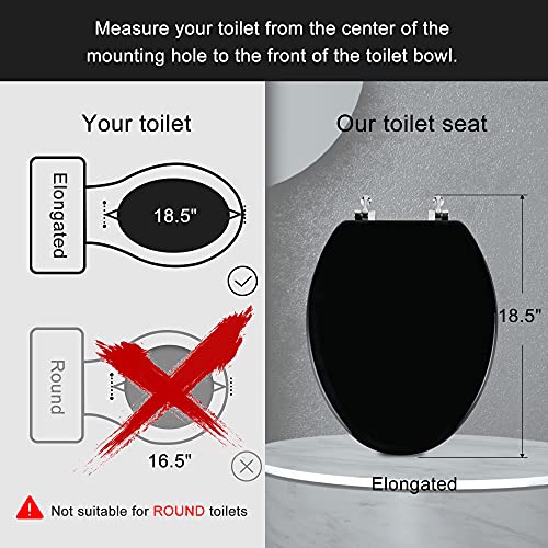 Angol Shiold Wood Toilet Seat, Zinc Alloy Hinges (Elongated, Black) | Elongated Toilet Seat, Scratch Resistant Wood Surface, Easy to Install and Clean - color: Black, size: Elongated