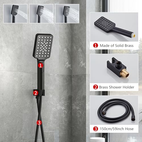 Shower Head Matte Black, Shower Faucet Set Bathroom Shower System with 8 inch Square Rain Shower Head Wall Mounted with 3-Setting Handheld Spray, Rainfall Shower Combo Set - color: Matte Black, style: 8 Inch With 3-Setting