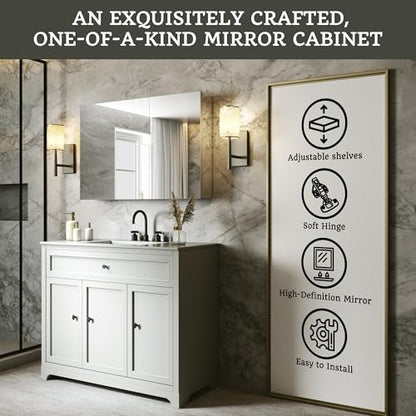 36 x 24 in Medicine Cabinet with Mirror and Side Panels, Silver | Surface or Recessed Medicine Cabinet Mirror with Storage, Adjustable Shelves, Aluminum Alloy Frame, Assembly Required - size: 36''x24''