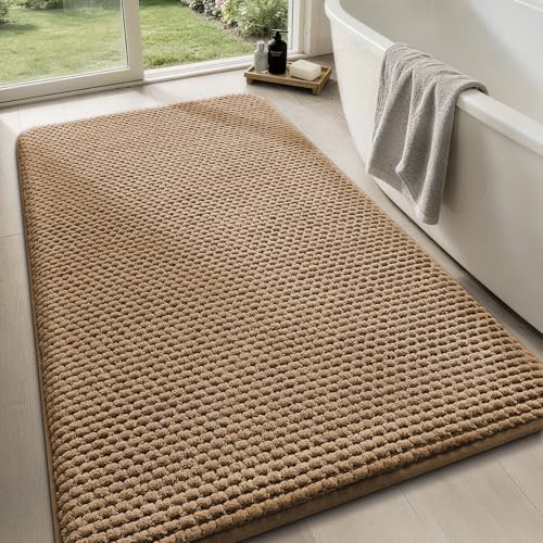 YIHOUSE Bathroom Rugs 24x36, Extra Thick Soft Absorbent Chenille Bath Rug Non-Slip Quick Dry, Machine Washable Bath Mats for Bathroom, Floor, Tub and Shower, Home Decor, Beige - color: Brown, size: 24" x 36"