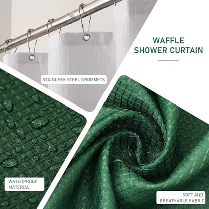 XLHOMO Dark Green Bathroom Accessories Set with Wicker Trash Can Shower Curtain and Rugs,Bathroom Sets Small Waste Basket Bathroom Trash Can for Bedroom Bathroom - size: Wicker Bathroom Set+Shower Curtain+Bath Rugs, style: Dark Green