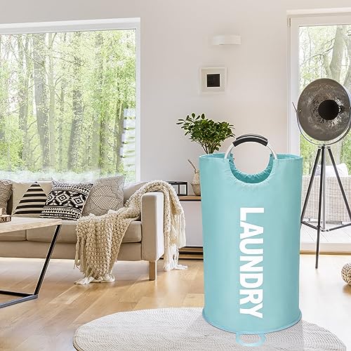 Maxsilan 90L Large Laundry Basket Bag, Collapsible Tall Hamper, Light Blue | Freestanding tall laundry bag & foldable washing basket. Extra large clothes storage bin with durable sturdy handles - color: Light Blue, size: 90L