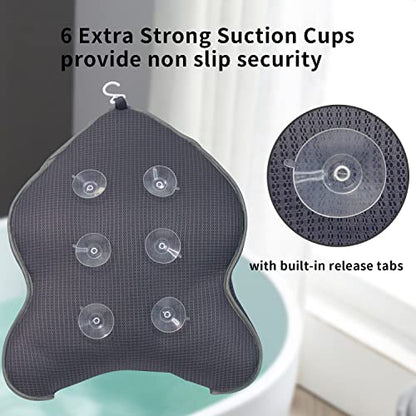 Extra Thick Large Bath Pillow with Neck,Back,Head Support for Bathtub | Soft 3D Mesh Fabric＆Quick Dry, Fits All Tubs, Bath Soaking Accessories, Spa Gifts, Gray(19''x15'') - size: Gray(19''x15'')