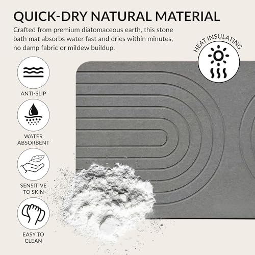 Quick Dry Stone Bath Mat – Diatomaceous Earth Foot Pad, Super Absorbent Hard Shower Rug – Modern Anti-Slip Design for Bathroom Floor, 23.6x15.3in, Deep Charcoal – The Meridian - color: The Meridian (Deep Charcoal)