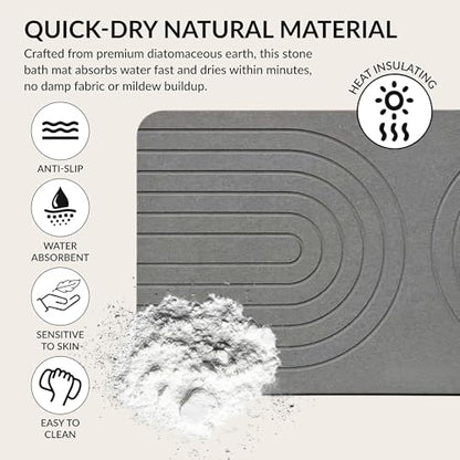 Quick Dry Stone Bath Mat – Diatomaceous Earth Foot Pad, Super Absorbent Hard Shower Rug – Modern Anti-Slip Design for Bathroom Floor, 23.6x15.3in, Deep Charcoal – The Meridian - color: The Meridian (Deep Charcoal)