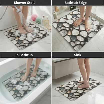 Square Shower Mat Non Slip, 27 x 27 Inch Anti Slip Showr Mat Without Suction Cups, Quick Drying Foot Scrubber PVC Loofah Bath Mats for Bathroom, Tub, Wet Area - color: Black Pebble, size: 27" x 27" (Square)