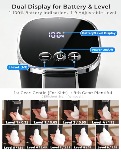Automatic Foaming Soap Dispenser, Touchless Rechargeable | 13.5oz/400mL, with 9 Foam Levels, IPX5 Waterproof, Hands Free for Kitchen Sink & Bathroom - color: Black Foam