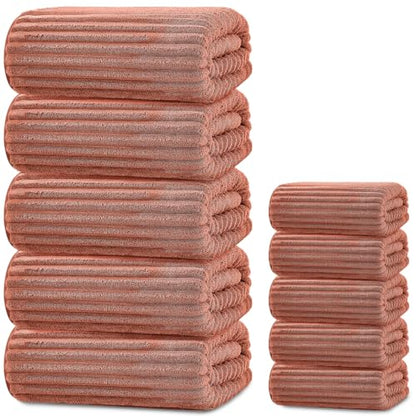 Extra Large Bath Towel Set 10 Piece, XL Bath Towels 35"x67" Oversized Bath Sheets, 280 GSM Microfiber Quick Dry Absorbent Towels, 5 Bath Sheets & 5 Hand Towels (Terracotta) - color: Terracotta, size: Bath towel 35" x 67"+hand towel 30"x13"