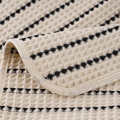 POLYTE 430 GSM Microfiber Lint Free Washcloth Face Towel, 13 x 13 in, 4 Pack (Waffle Weave) - color: Light Beige/Black