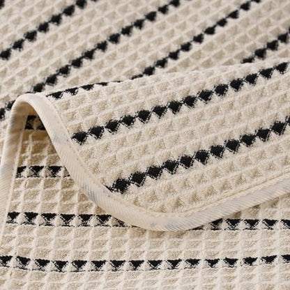POLYTE 430 GSM Microfiber Lint Free Washcloth Face Towel, 13 x 13 in, 4 Pack (Waffle Weave) - color: Light Beige/Black