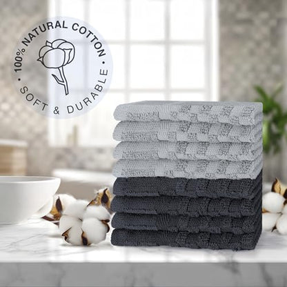 100% Cotton Jacquard Washcloths 12x12 in, Gray Set (6 Pack) - color: Gray Set