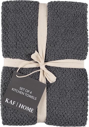 KAF Home Set of 4 Deluxe Popcorn Terry Kitchen Towels | 20 x 30 Inches | 100% Cotton Kitchen Dish Towels (Charcoal) - color: Charcoal