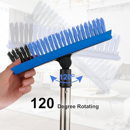 Grout Cleaner Brush with Long Handle, V-Shaped Floor Scrub Brush Swivel Grout Brush Stiff Bristle Floor Grout Scrubber for Bathroom, Tile Line, Crevice, Kitchen, Wall, Deck, Garage (Blue) - color: Blue
