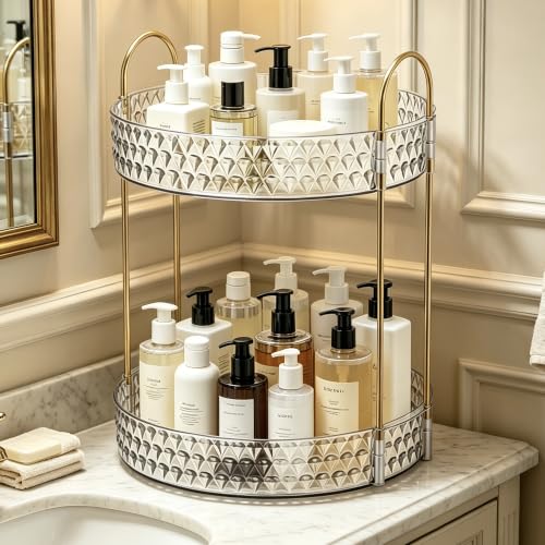 360° Rotating Makeup Organizer, 2-Tier Large Capacity Cosmetic Storage Rack for Bathroom Countertop & Vanity, Clear Acrylic Holder for Skincare, Perfume & Beauty Essentials