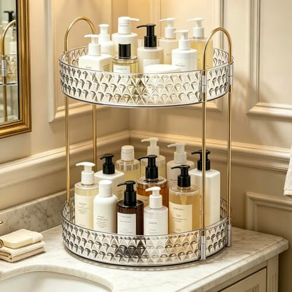 360° Rotating Makeup Organizer, 2-Tier Large Capacity Cosmetic Storage Rack for Bathroom Countertop & Vanity, Clear Acrylic Holder for Skincare, Perfume & Beauty Essentials