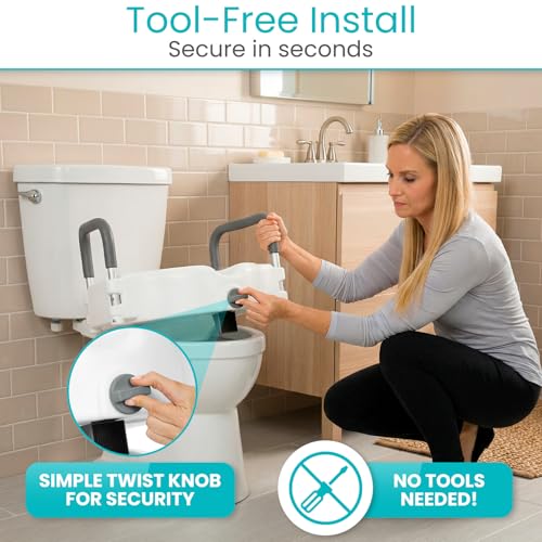 Vive Raised Toilet Seat - 5" Portable, Elevated Toilet Seat Riser | Extender - Elongated and Standard Fit Commode Lifter - Bathroom Safety Extender Assists Disabled, Elderly, Seniors - style: Universal Size w/ Handles