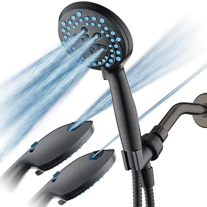 AquaCare New 8-mode High Pressure Handheld Shower Head w/ 2-way Power Wash | Stay Clean Nozzles, Dual Power Wash for Tub, Tile & Pets, Long 6 ft. Stainless Steel Hose, Wall & Overhead Brackets / Bronze - color: Bronze