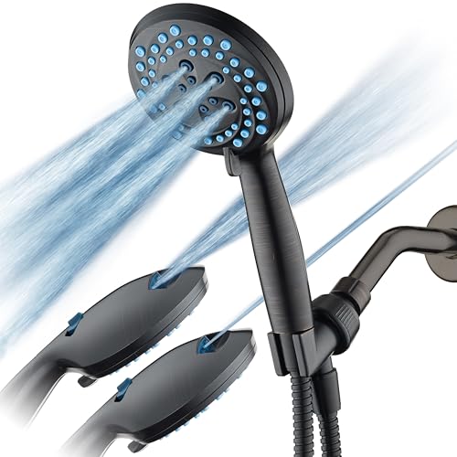AquaCare New 8-mode High Pressure Handheld Shower Head w/ 2-way Power Wash | Stay Clean Nozzles, Dual Power Wash for Tub, Tile & Pets, Long 6 ft. Stainless Steel Hose, Wall & Overhead Brackets / Bronze - color: Bronze