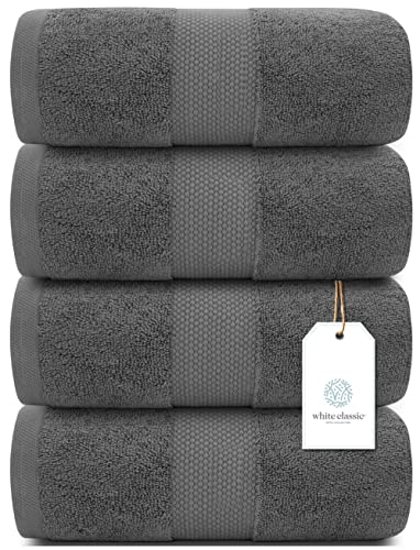 White Classic Luxury Bath Towels Extra Large - Cotton Hotel spa Bathroom Towel |30x56 | 4 Pack | Dark Gray - color: Dark Gray