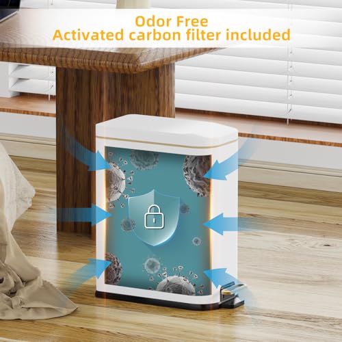 KdbK Bathroom Trash Can with Soft Close Lid, 15L/ 4 GallonRectangular Trash Can with Removable Wastebasket, Step Pedal, Slim Wastebasket for Bedroom, Home Office,White - color: white