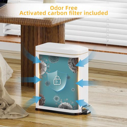 KdbK Bathroom Trash Can with Soft Close Lid, 15L/ 4 GallonRectangular Trash Can with Removable Wastebasket, Step Pedal, Slim Wastebasket for Bedroom, Home Office,White - color: white