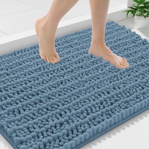 Smiry Bathroom Rugs Mat 30x18, Extra Soft Absorbent Chenille Bath Rugs, Non Slip Rubber Backing Machine Washable Quick Dry Bath Mats for Bathroom Floor, Tub, Shower, Home Accessories, Grayish Blue - color: Grayish Blue, size: 30'' X 18''