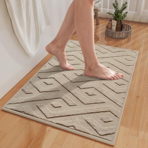 Bathroom Rugs Thin Non Slip Bath Mat for Bathroom Browm 20"x32" | Quick Dry Absorbent Washable Rubber Backing Bath Rug Shower Mat Bathroom Floor Mat For Sink Bathtub Beside Shower Entrance - color: Brown-c, size: 20"x32"